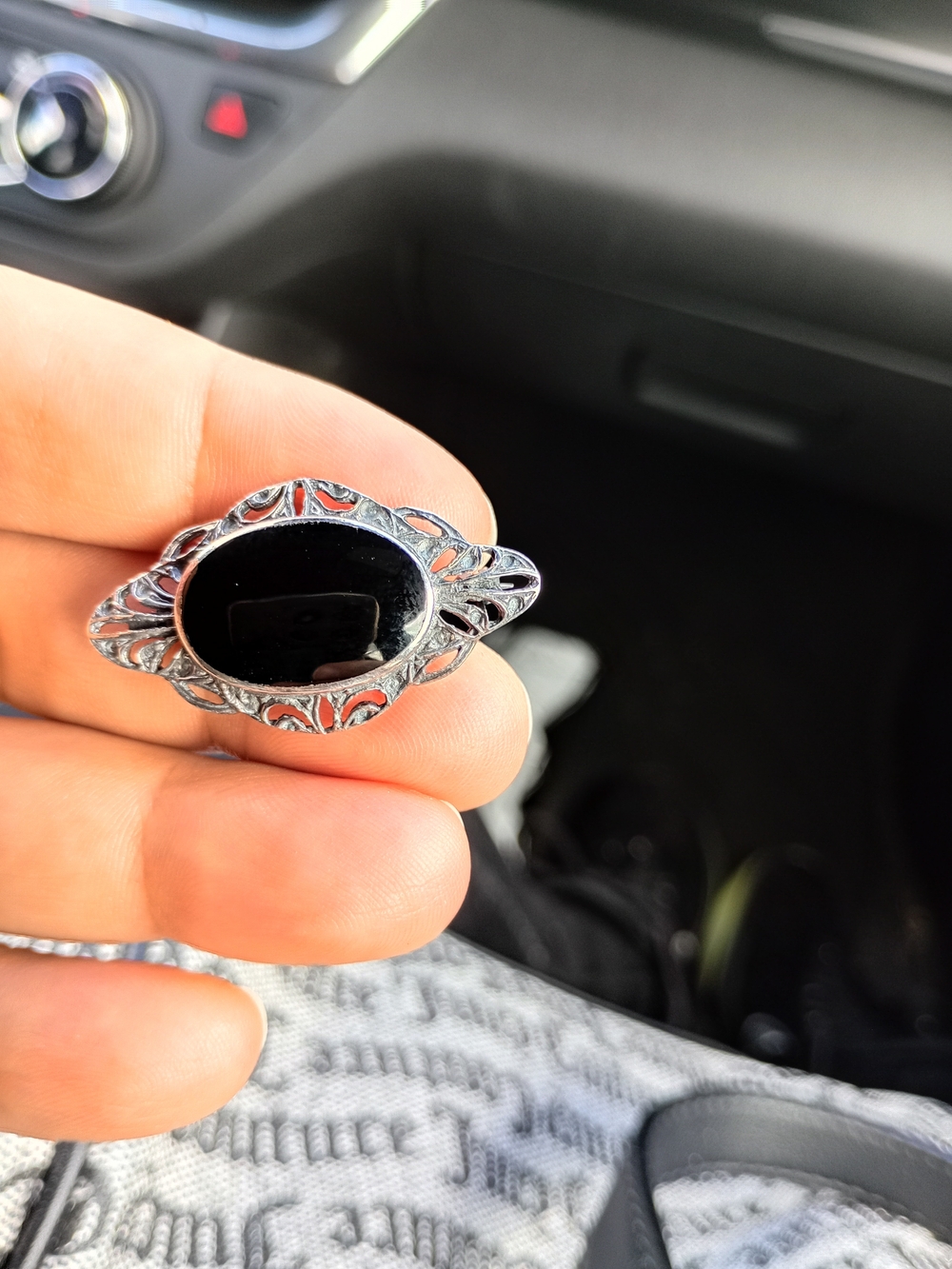 Vintage Sterling Silver Black Onyx Filigree Women's Brooch